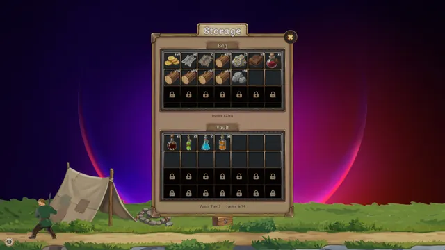 Storage panel with bag and vault